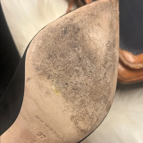Manolo Blahnik Black Suede Mules with Silver Eyelets Sz 37